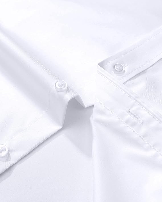 Men's Dress Shirts Long Sleeve Wrinkle-Free Stretch Shirts Solid Formal Button Down Shirt with Pocket